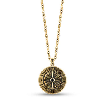 Gold Stone Detailed Compass Pendant
