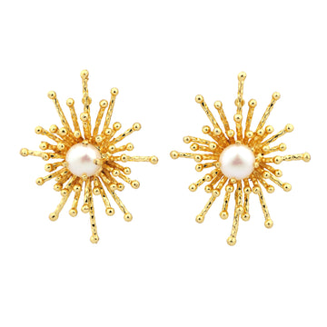 Golden Pearl Sunburst Earring