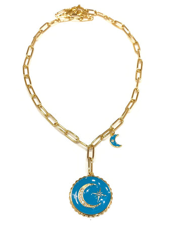 Enamel Medal Moon Necklace