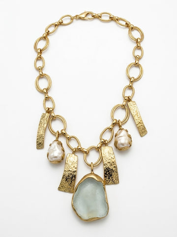 Aqua Pearl Creamrose Necklace