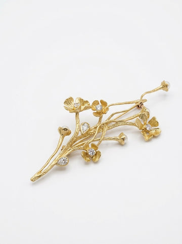 White Crystal Creamrose Light Pearl Pin