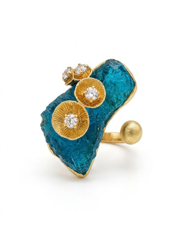 Blue Resin White Crystal Ring