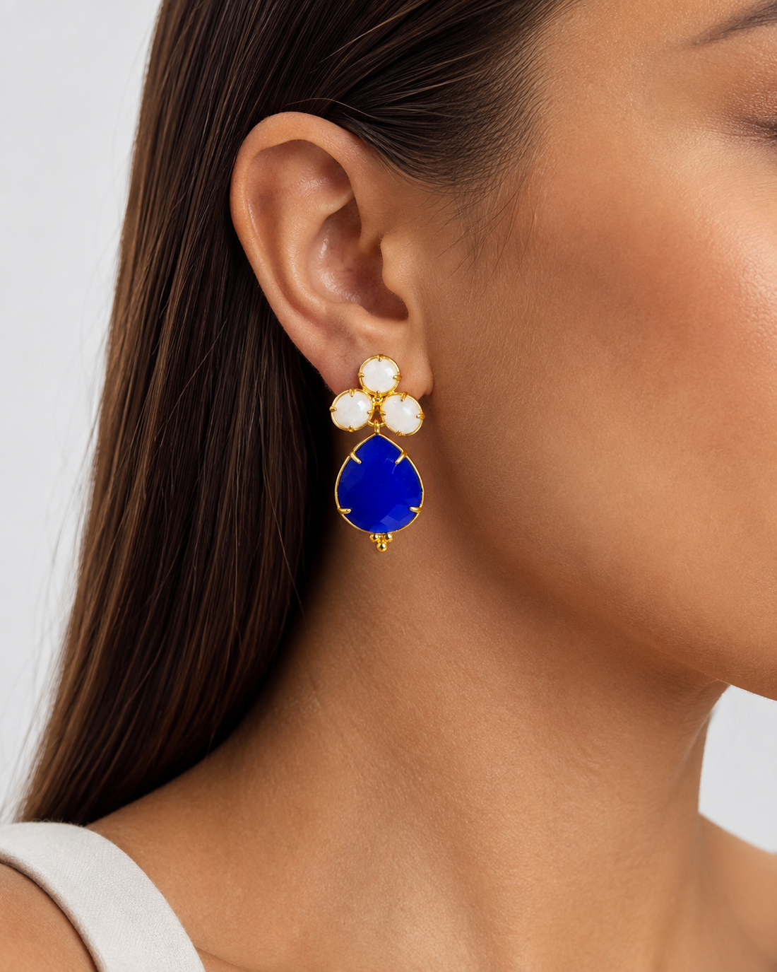 Moonstone/Lapis Earring