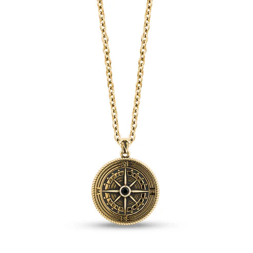 Gold Stone Detailed Compass Pendant