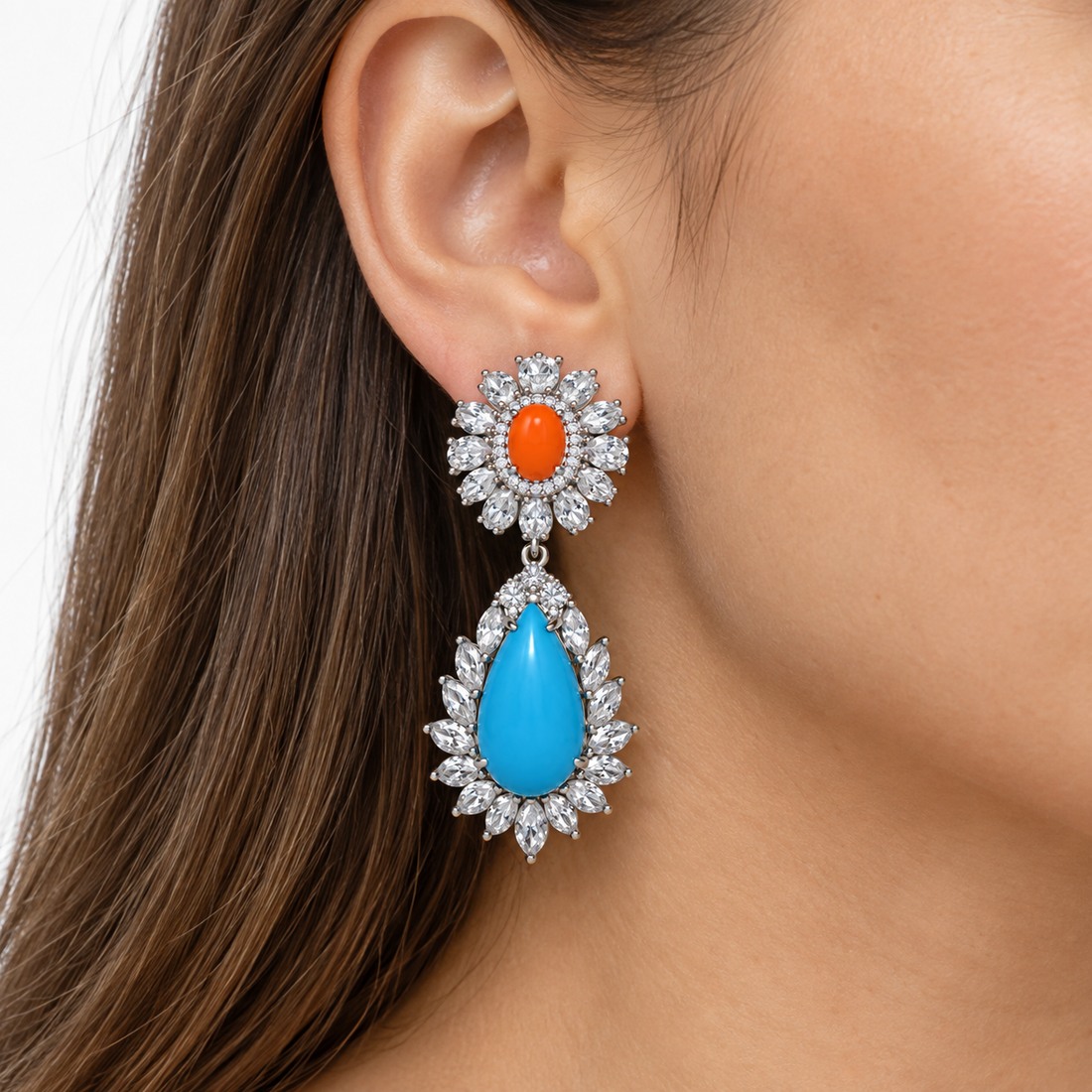 Coral/Turquoise Drop Earring