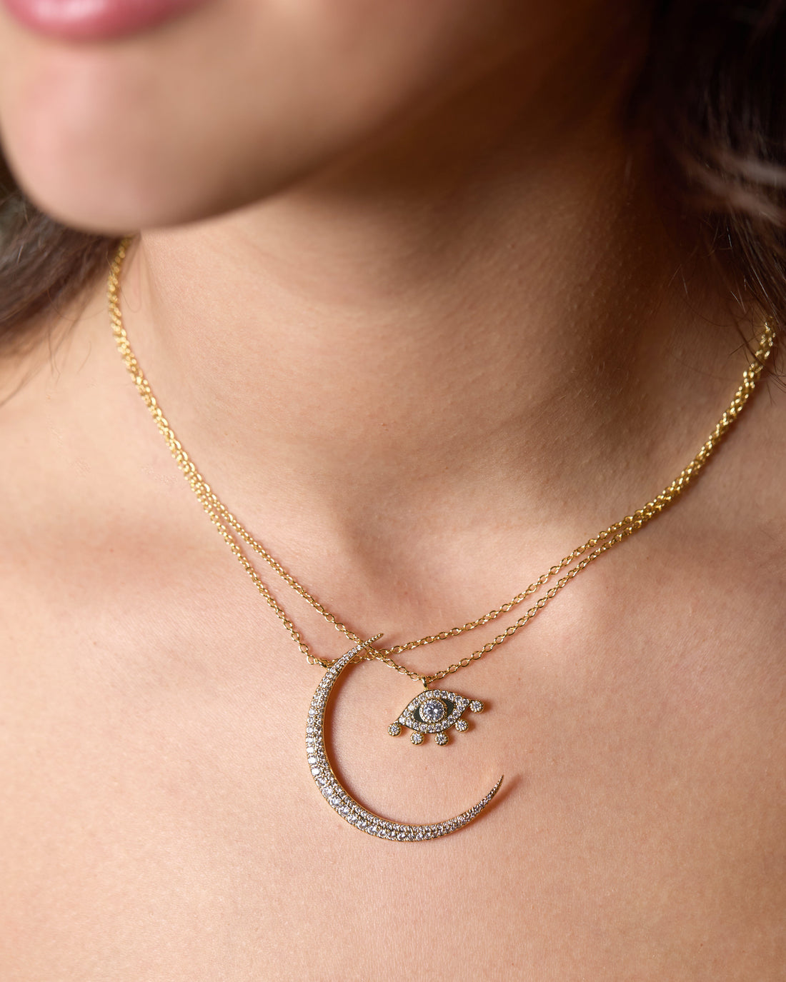 Gold Moon Pave Necklace