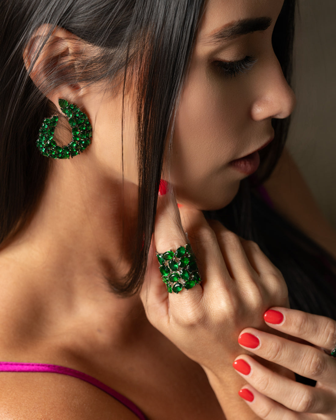 Green Crystal Statement Ring