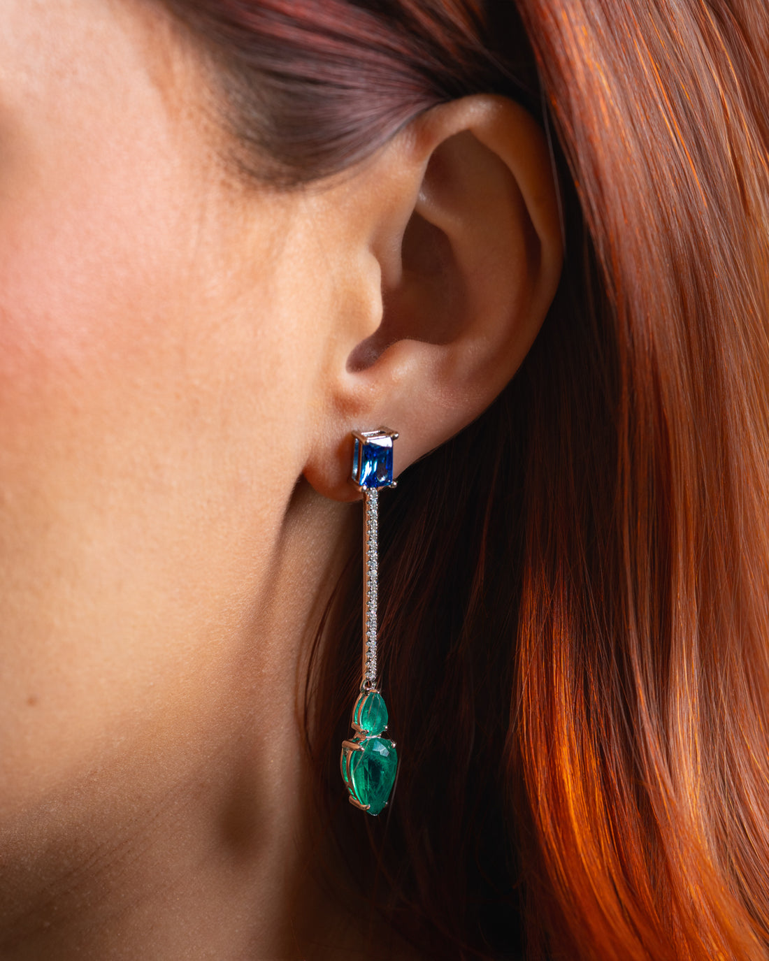 Blue & Green Pave Drop Earring