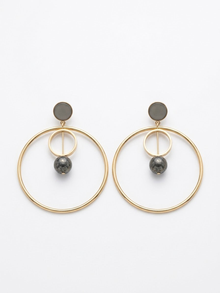 Geometric Double Circle Stone Earrings