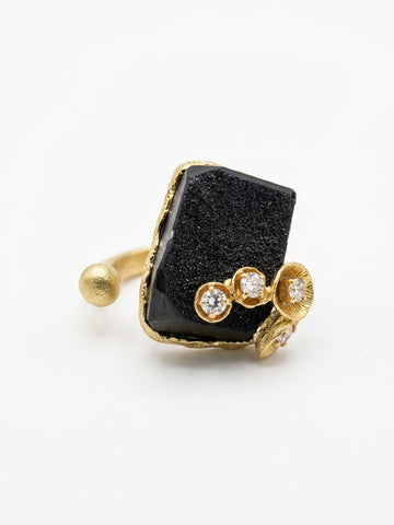 Black Resin White Crystal Ring