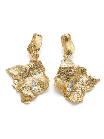 White Crystal Dangle Leaf Earrings