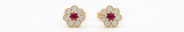Floral Cluster Ruby Stud Earrings