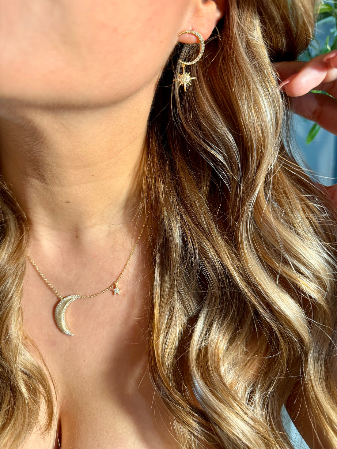 Celestial Moon & Dangling Star Necklace