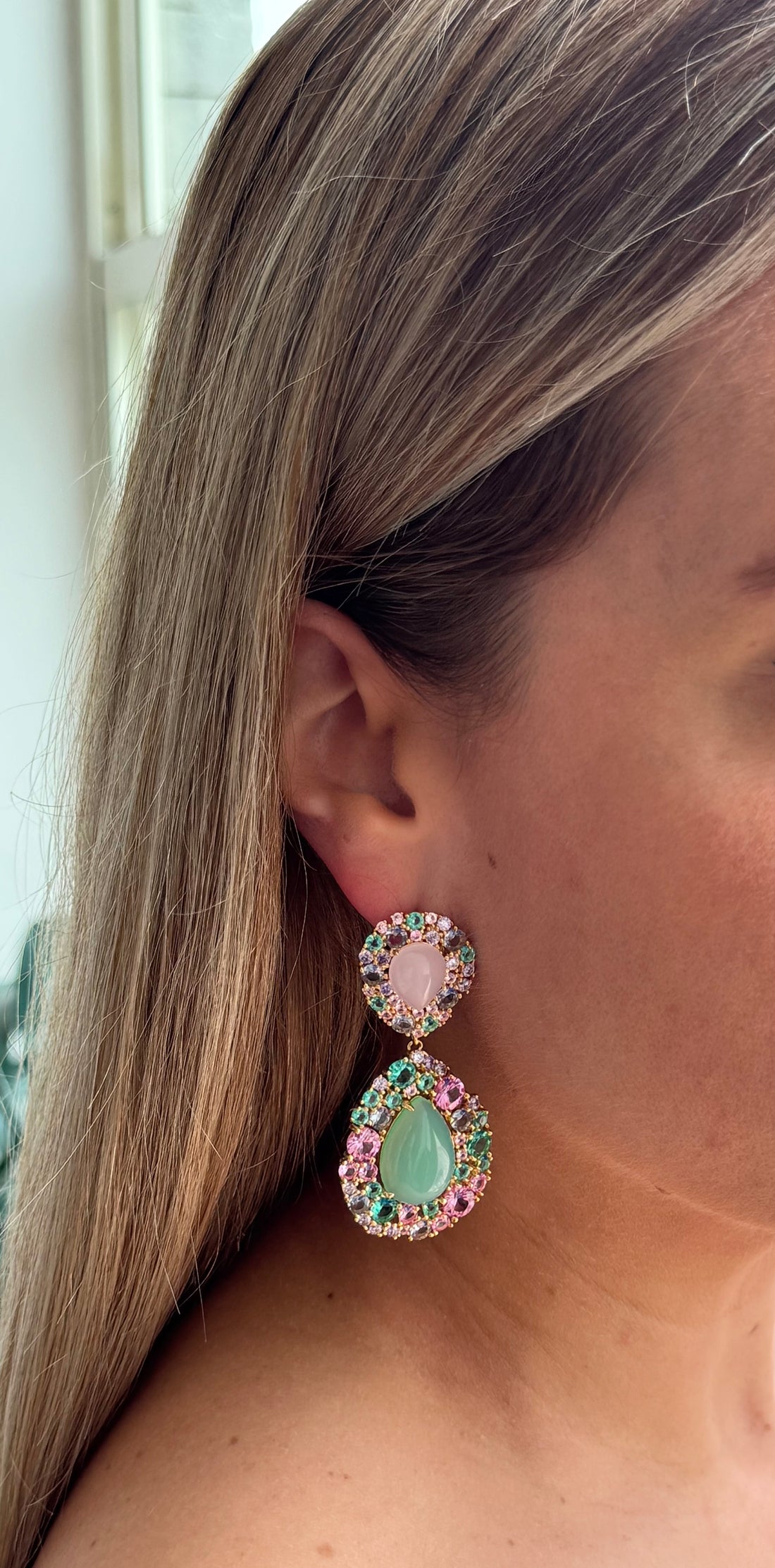 Green/Rose Drop Earring
