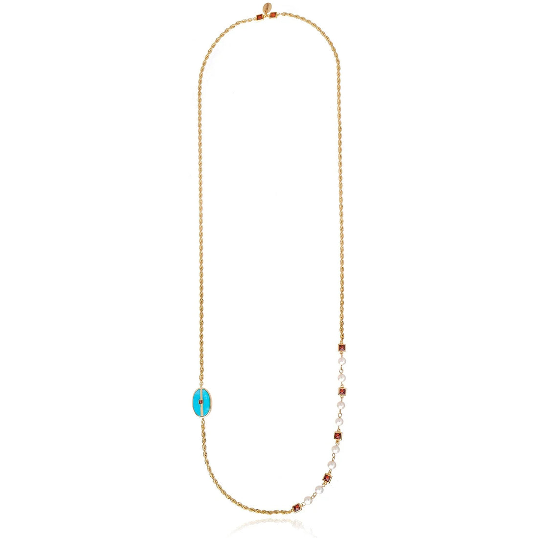 Long Pearl & Stone Necklace