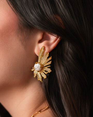 Pearl Feather Earrings