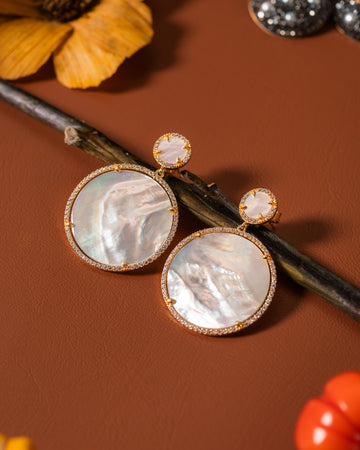 Mother of Pearl Drop CZ Earrings