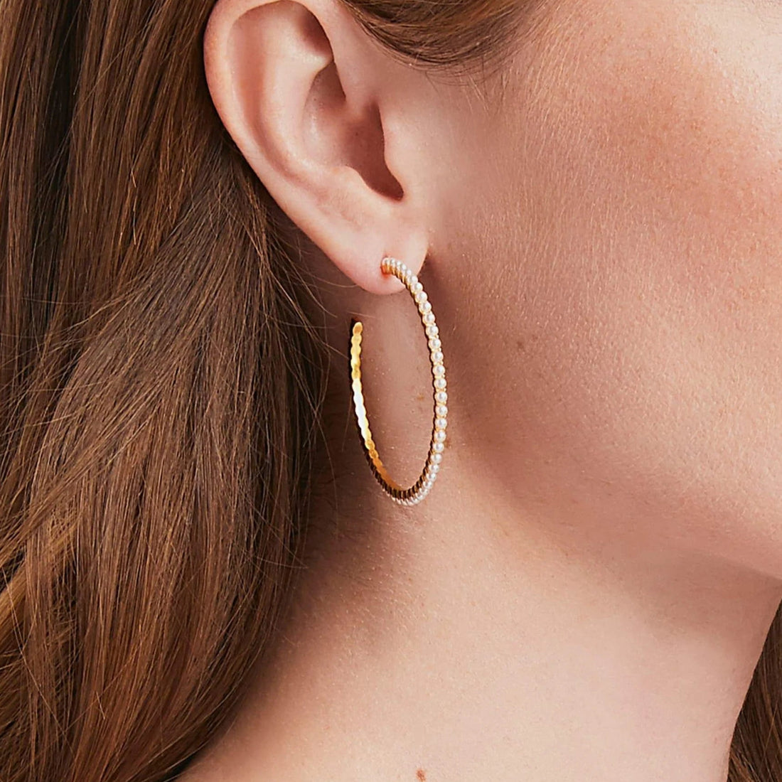 Gold Pearl Hoops