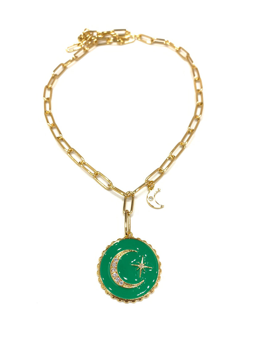 Enamel Medal Moon Necklace